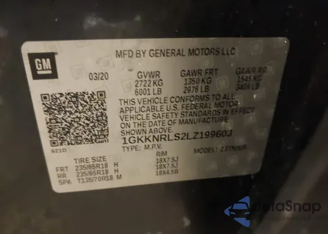 2020 GMC Acadia Fwd Sle из США, поврежденный, VIN 1GKKNRLS2LZ199603